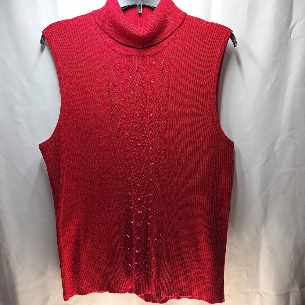 Elegant R.Q.T. Woman Red Beaded Sleeveless Sweater‎ Size 1X